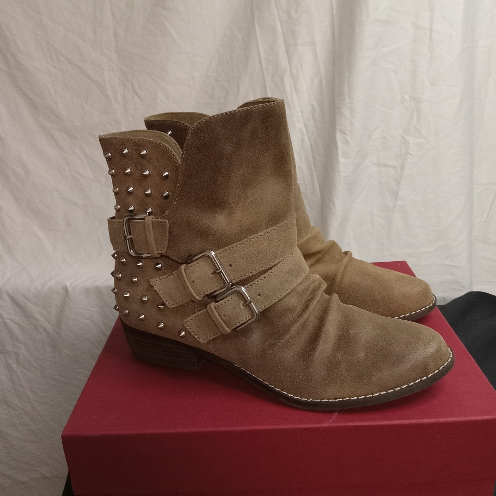 Studded Tan Suede Ankle Boots